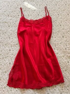 Vintage Victorias Secret red lace mini slip/top